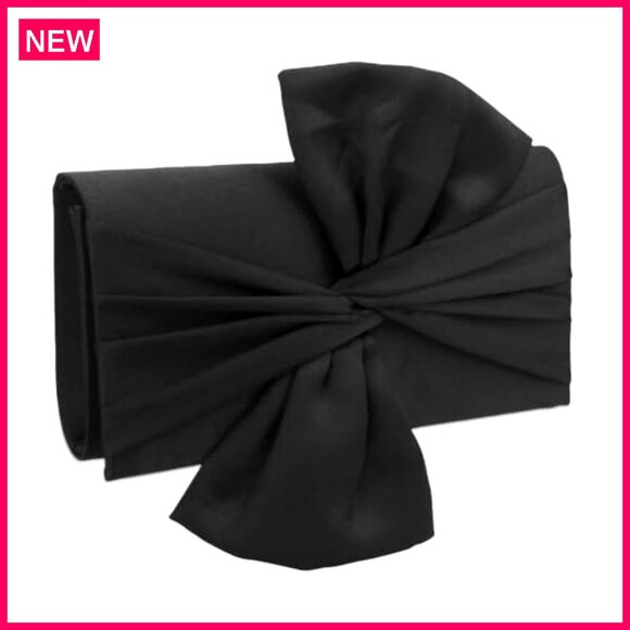 Satin Evening Clutch with Bow Detachable Strap Formal Wedding Party Bag